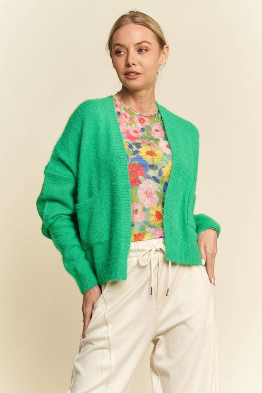 Bright Green Open Front Cardigan