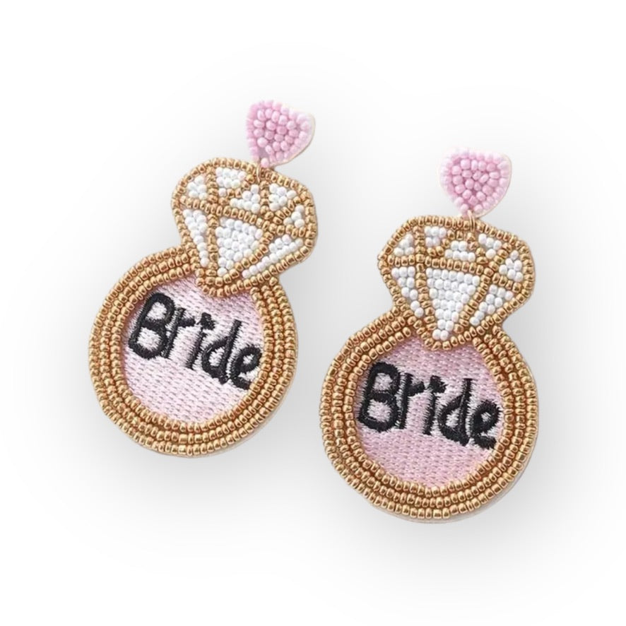 Beaded BRIDE Ring Earrings