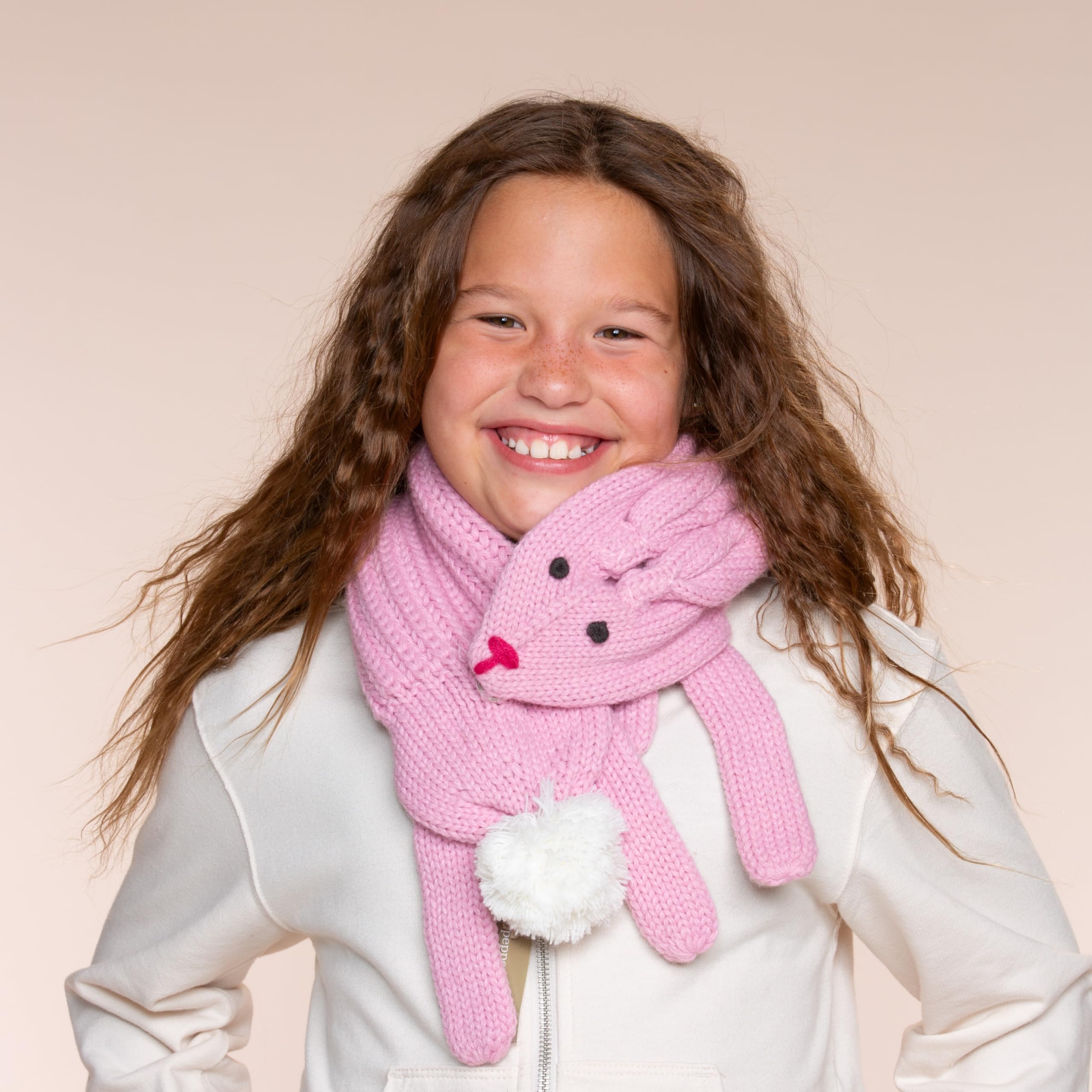 Pink Bunny Rabbit Critter Winter Scarf for Girls Ages 4 to 12