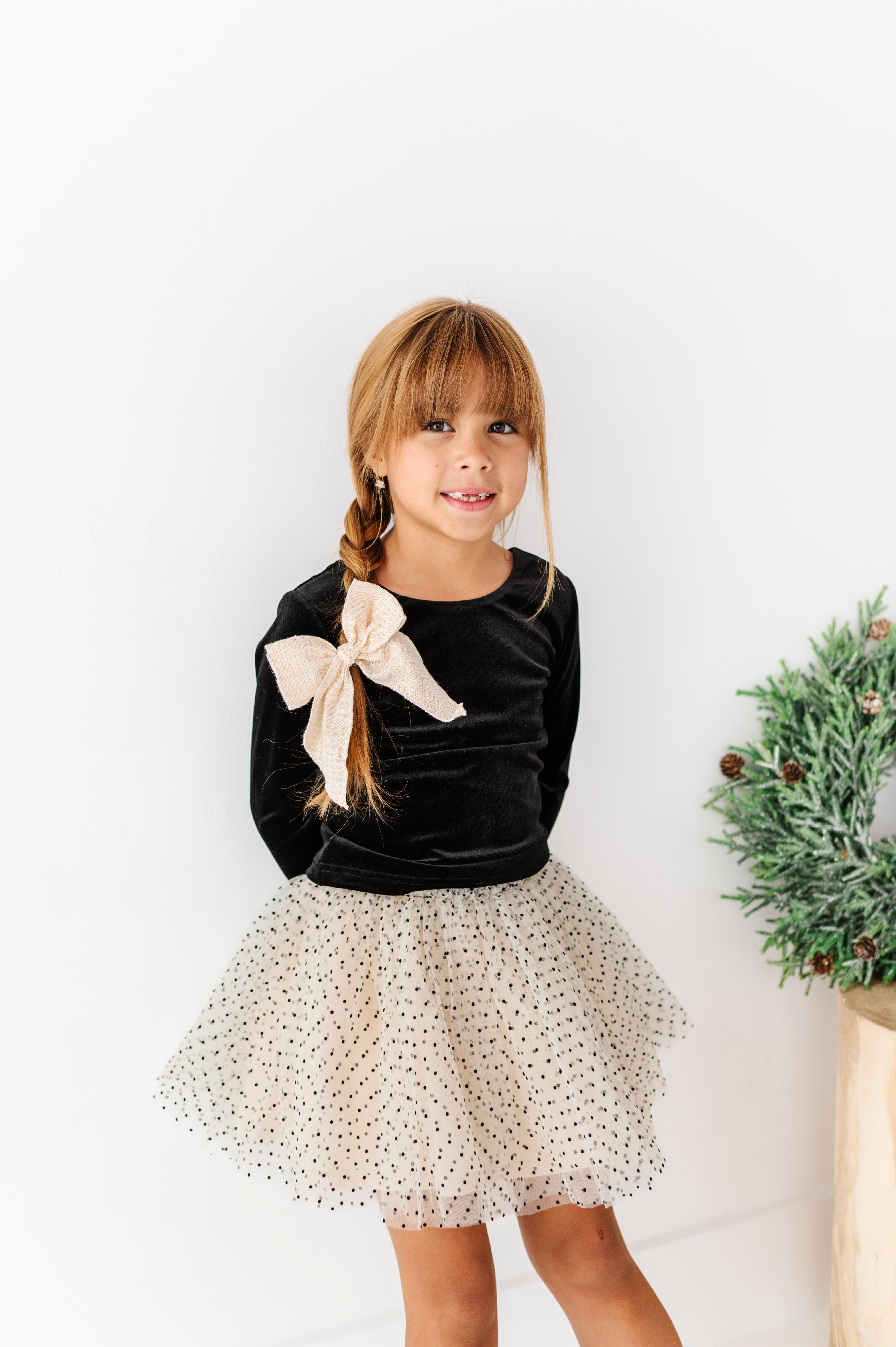 Black Velvet Top | Bow Back Long Sleeve Top