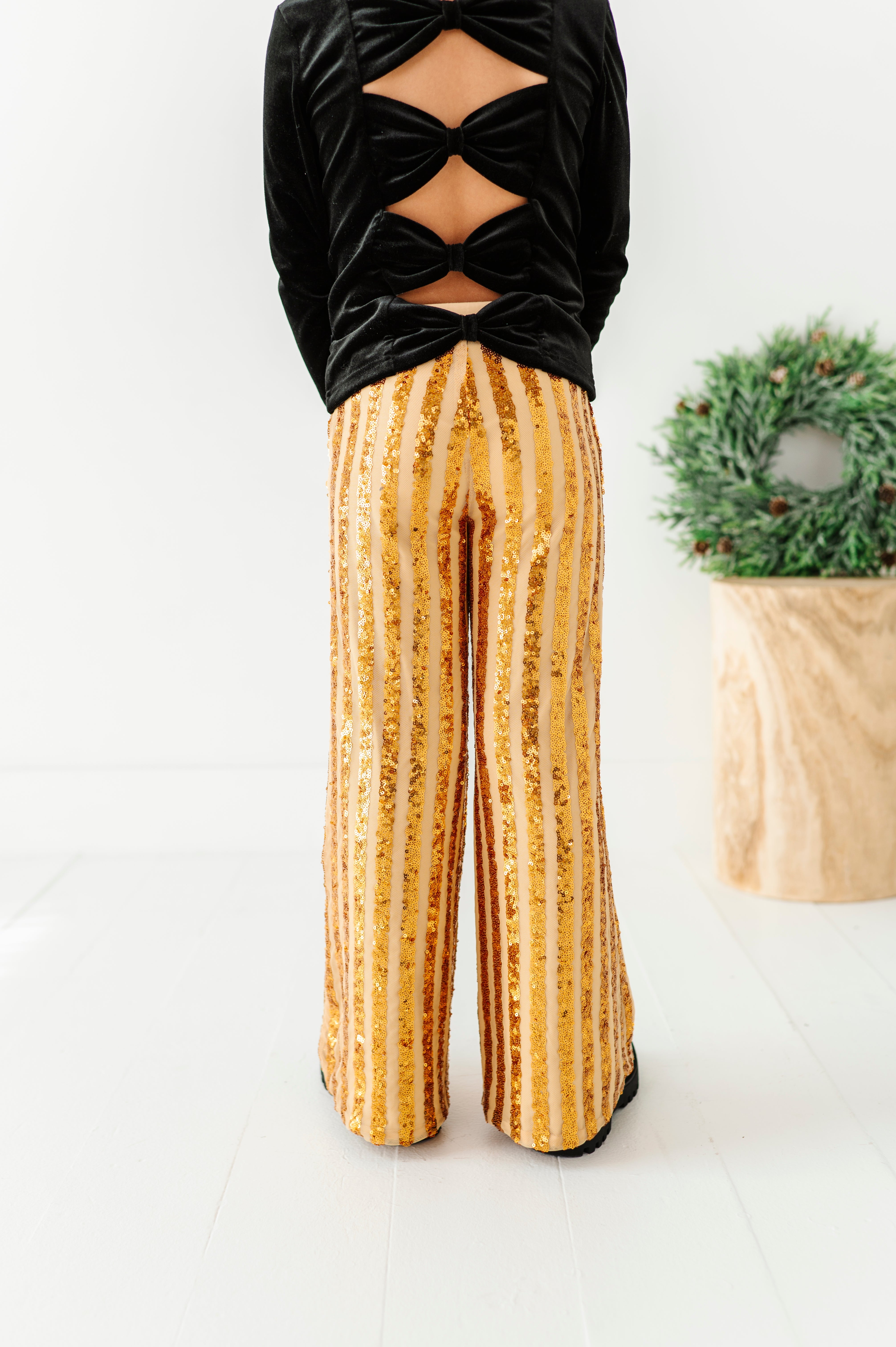 Gold Sequin Stripe Pants | Wide-Leg Pants