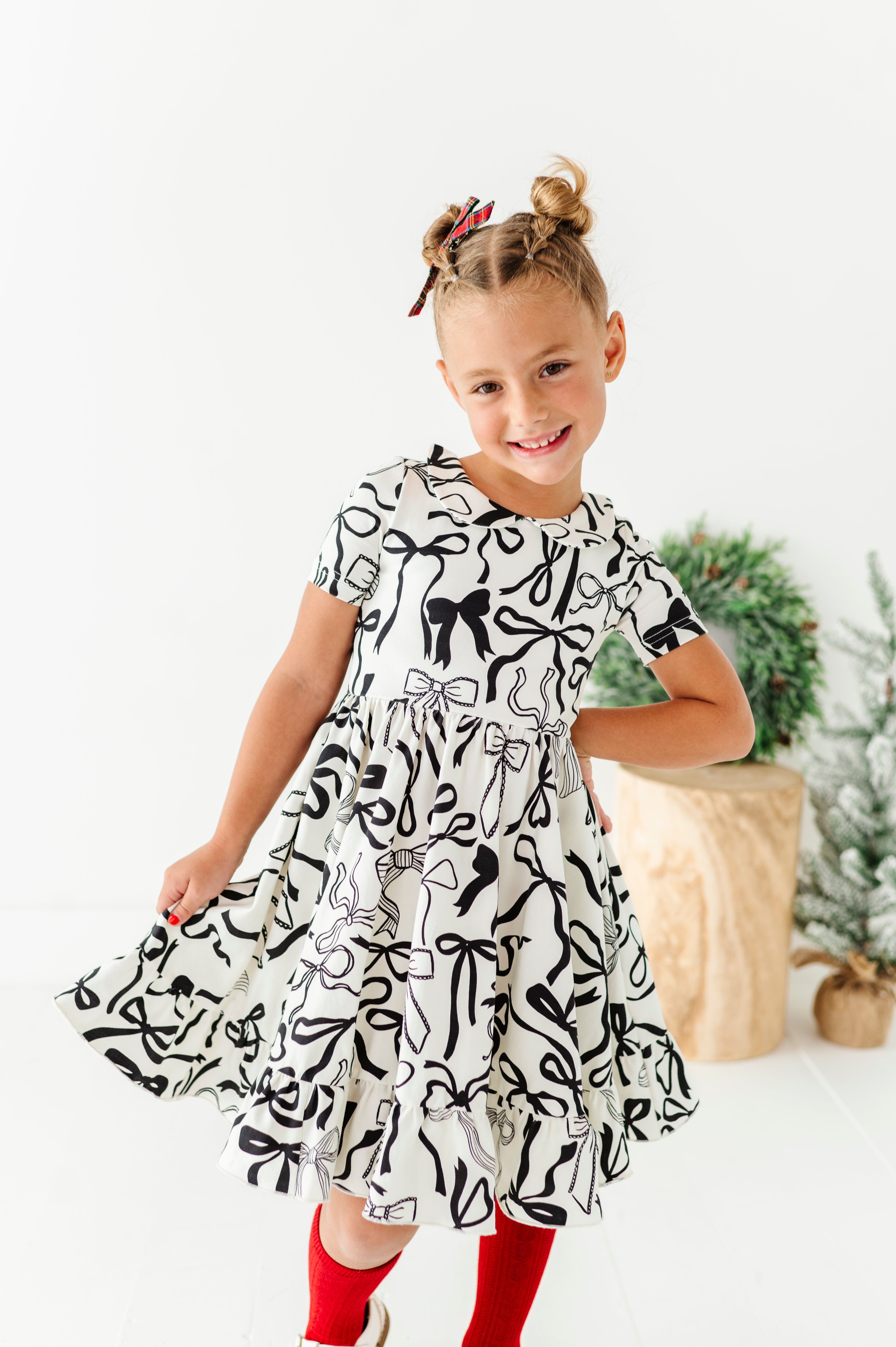 Cream Preppy Bow Dress | Collard Twirl Dress