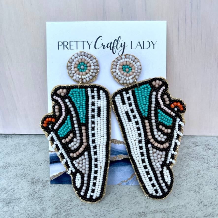 Beaded Dunk High Top Sneaker Earrings - Pretty Crafty Lady Shop