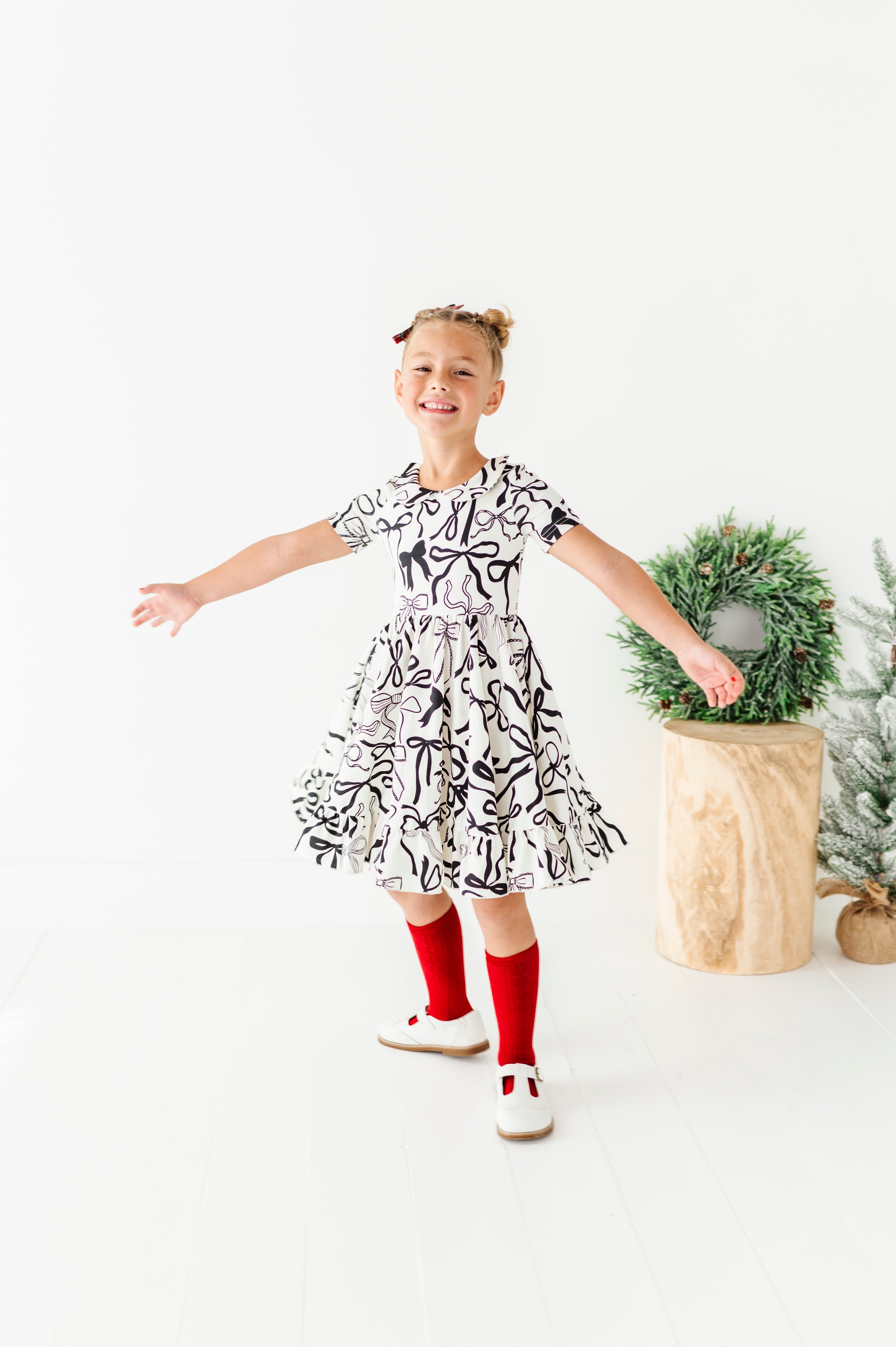 Cream Preppy Bow Dress | Collard Twirl Dress