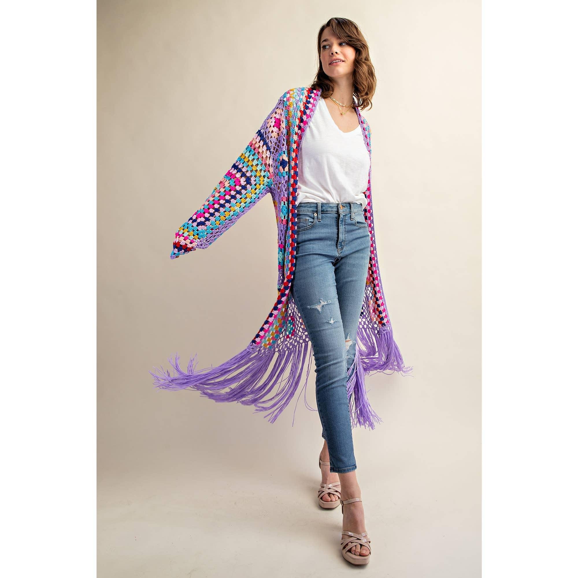 Colorful Fringe Duster Cardigan