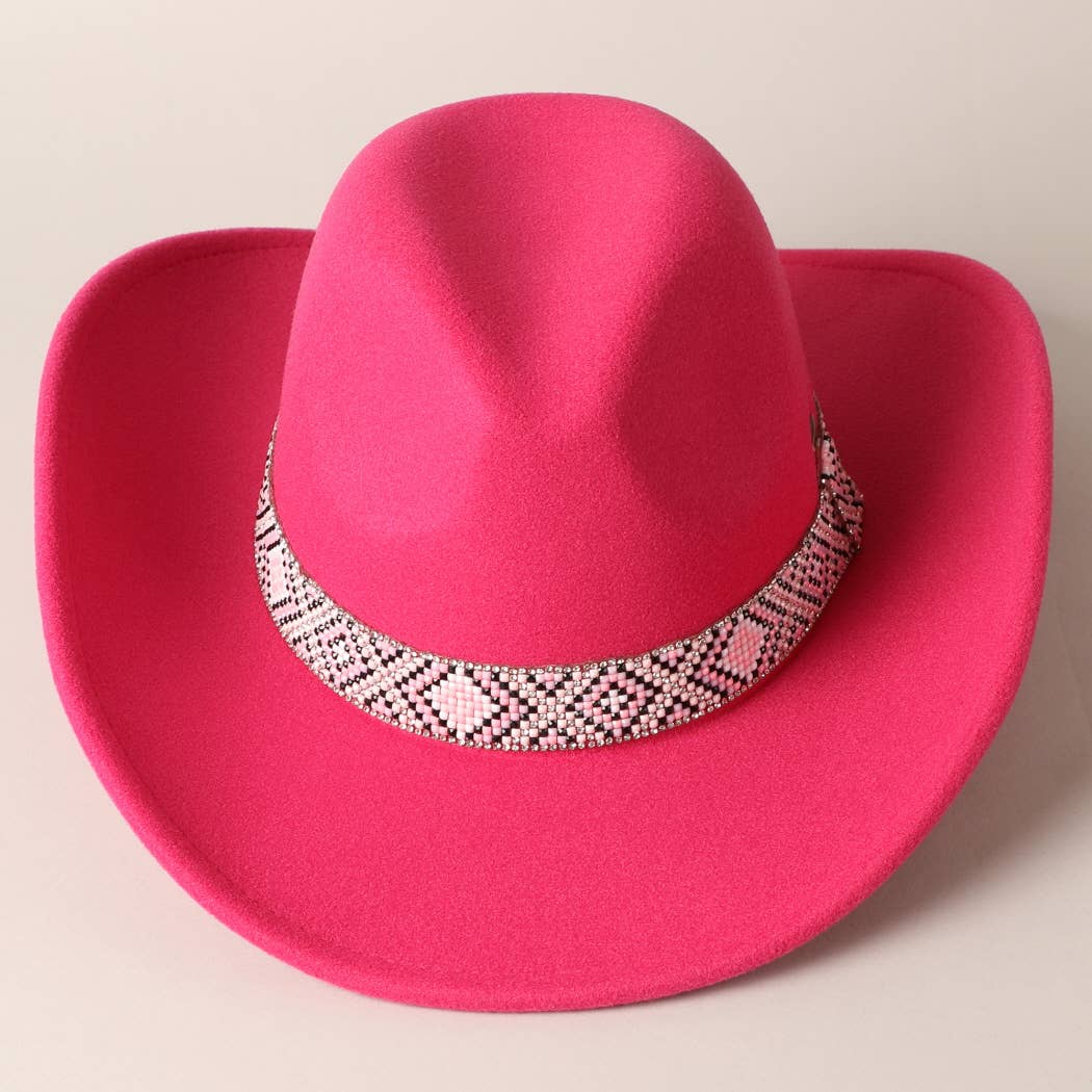 Vegan Felt with Aztec Beaded Trim Cowboy Hat