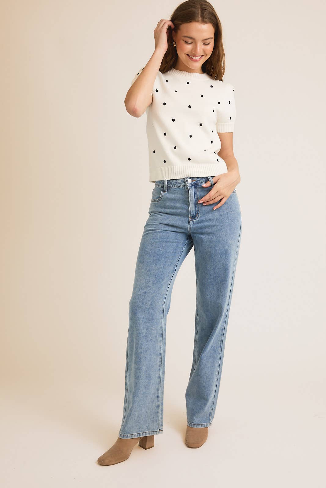 POLKA DOT EMBROIDERED SWEATER