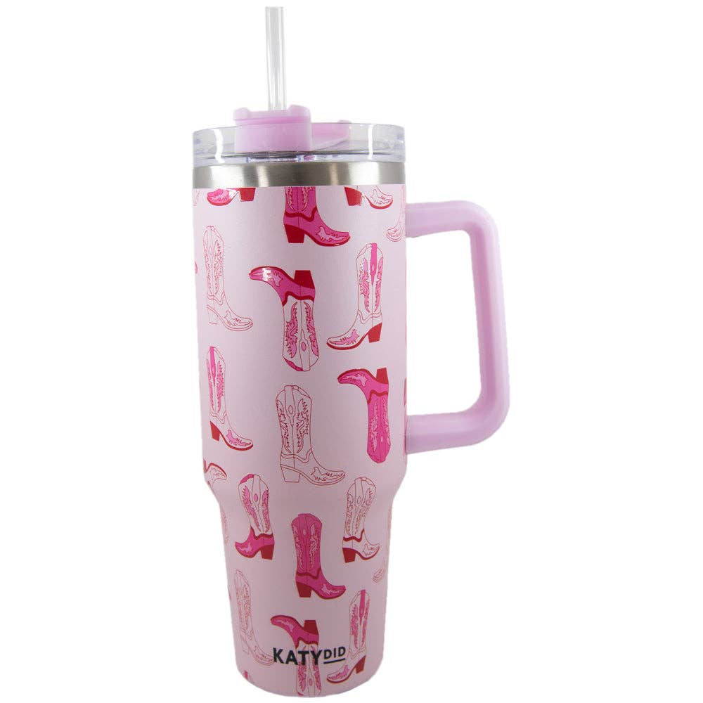 Light Pink Western Boots Tumbler Cup w/ Handle