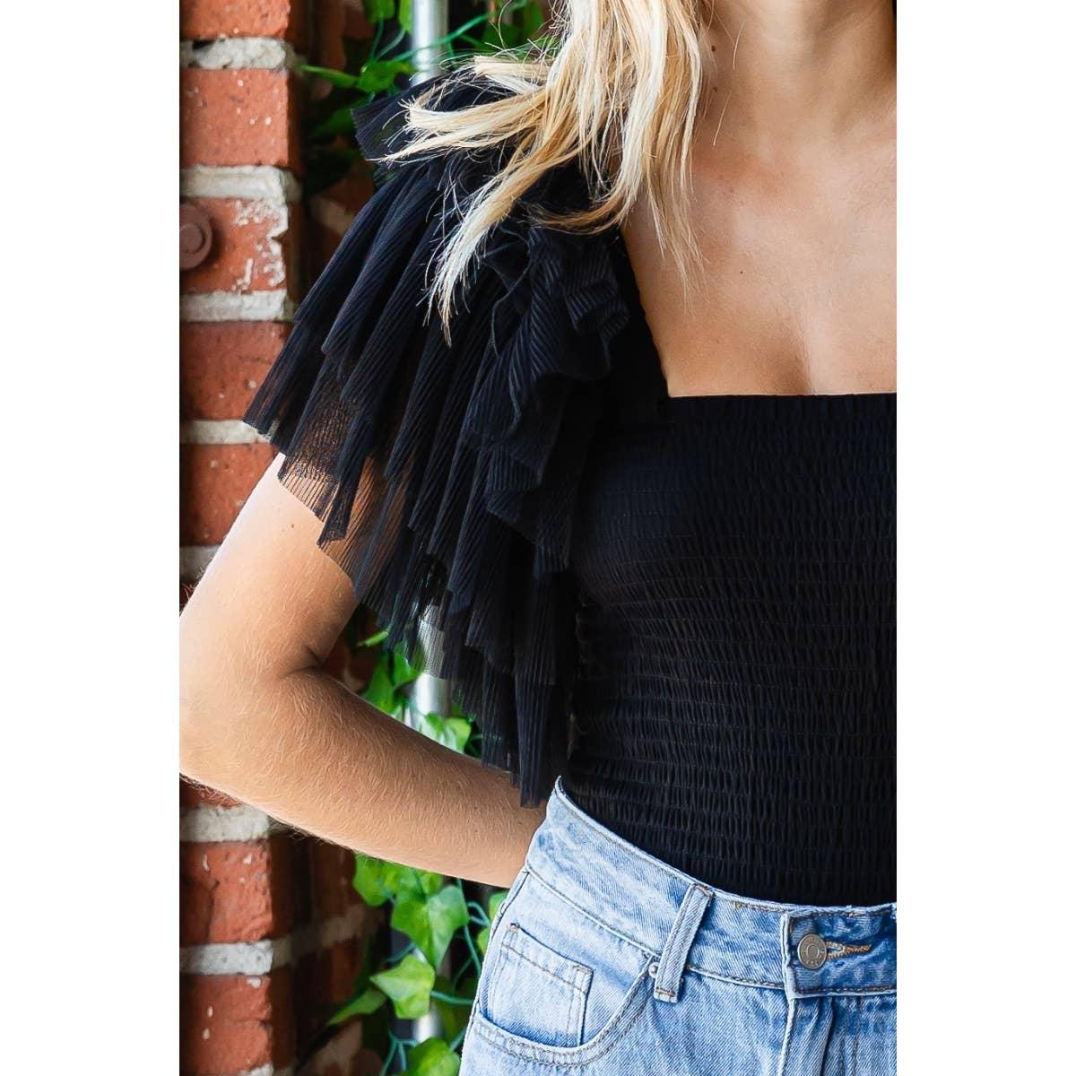 Layered Ruffle Sleeve Smocked Bodysuit