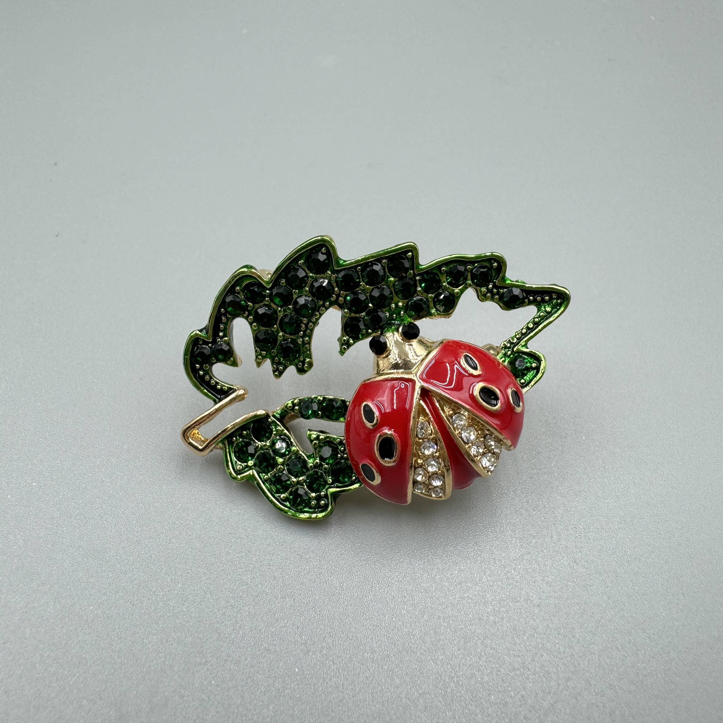 Ladybird Leaf Rhinestone Brooch Pin