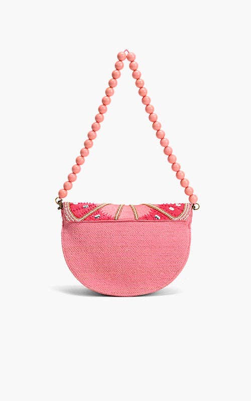 Cresent Pink Lemon Embellished Shoulder Bag