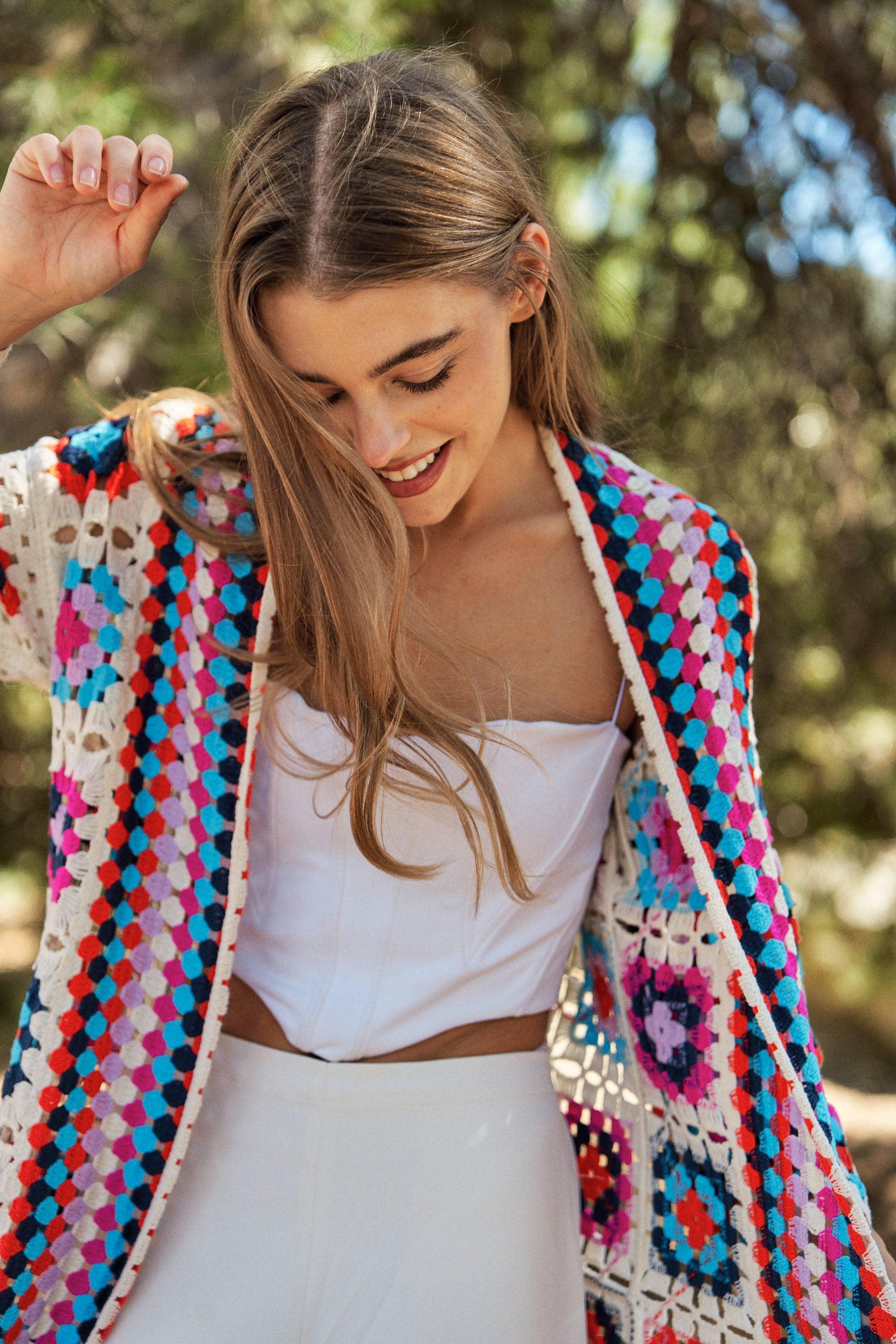 Gracie Colorful Crochet Square Midi Knit Sweater