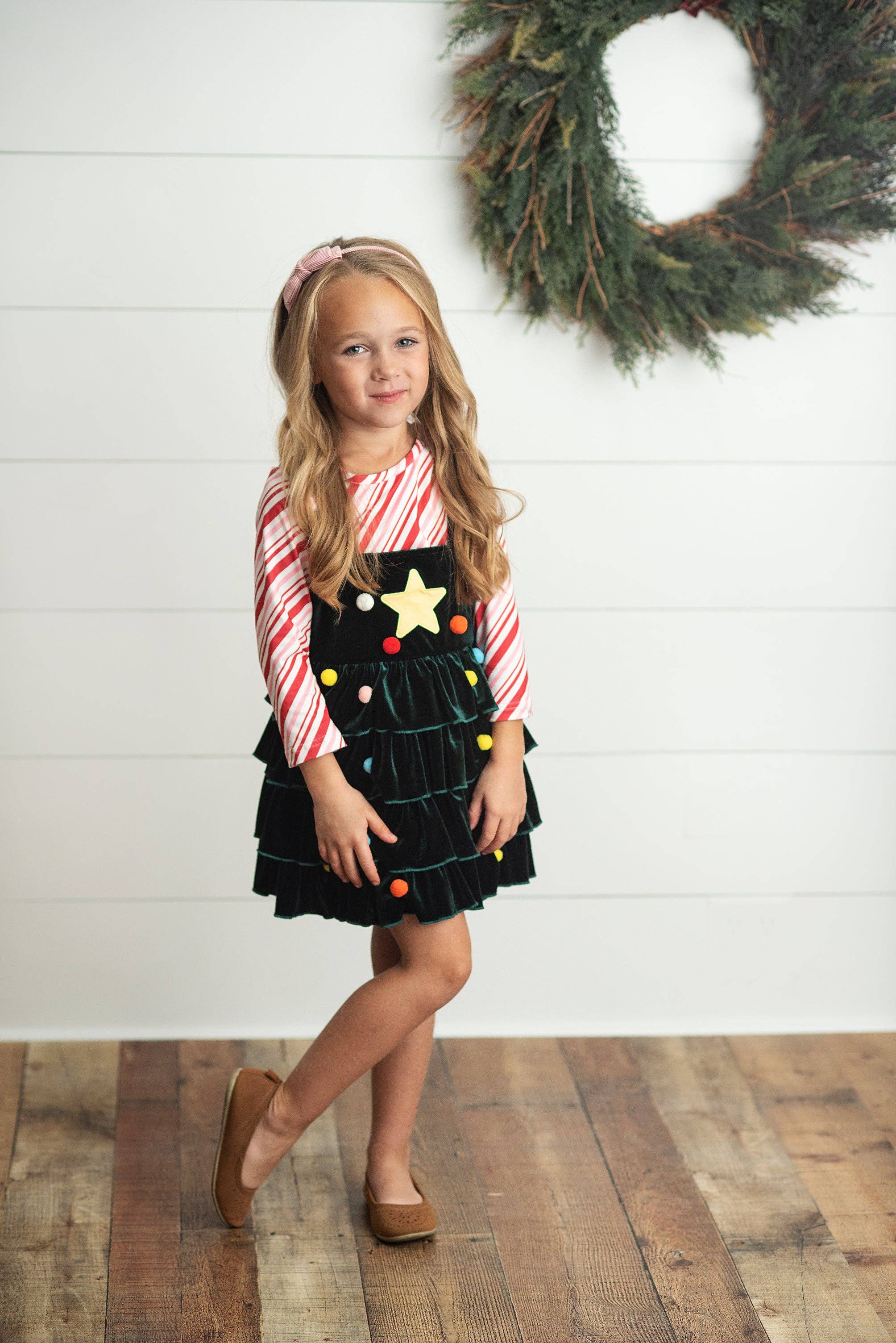 Candy Cane & Velvet Christmas Tree Holiday Dress Set