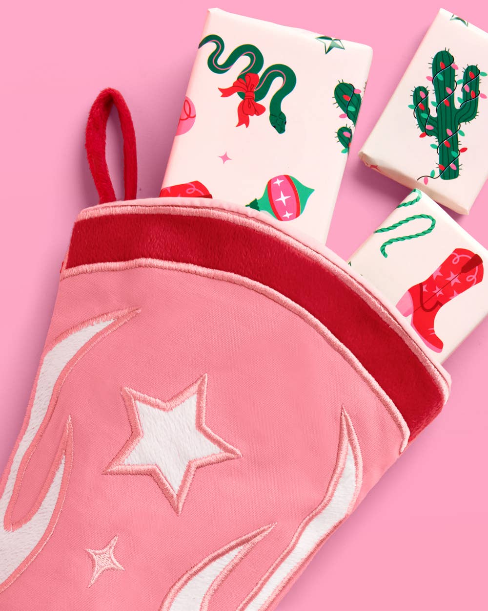 Cowgirl Boot Stocking - pink and red stocking Xmas Holiday Christmas