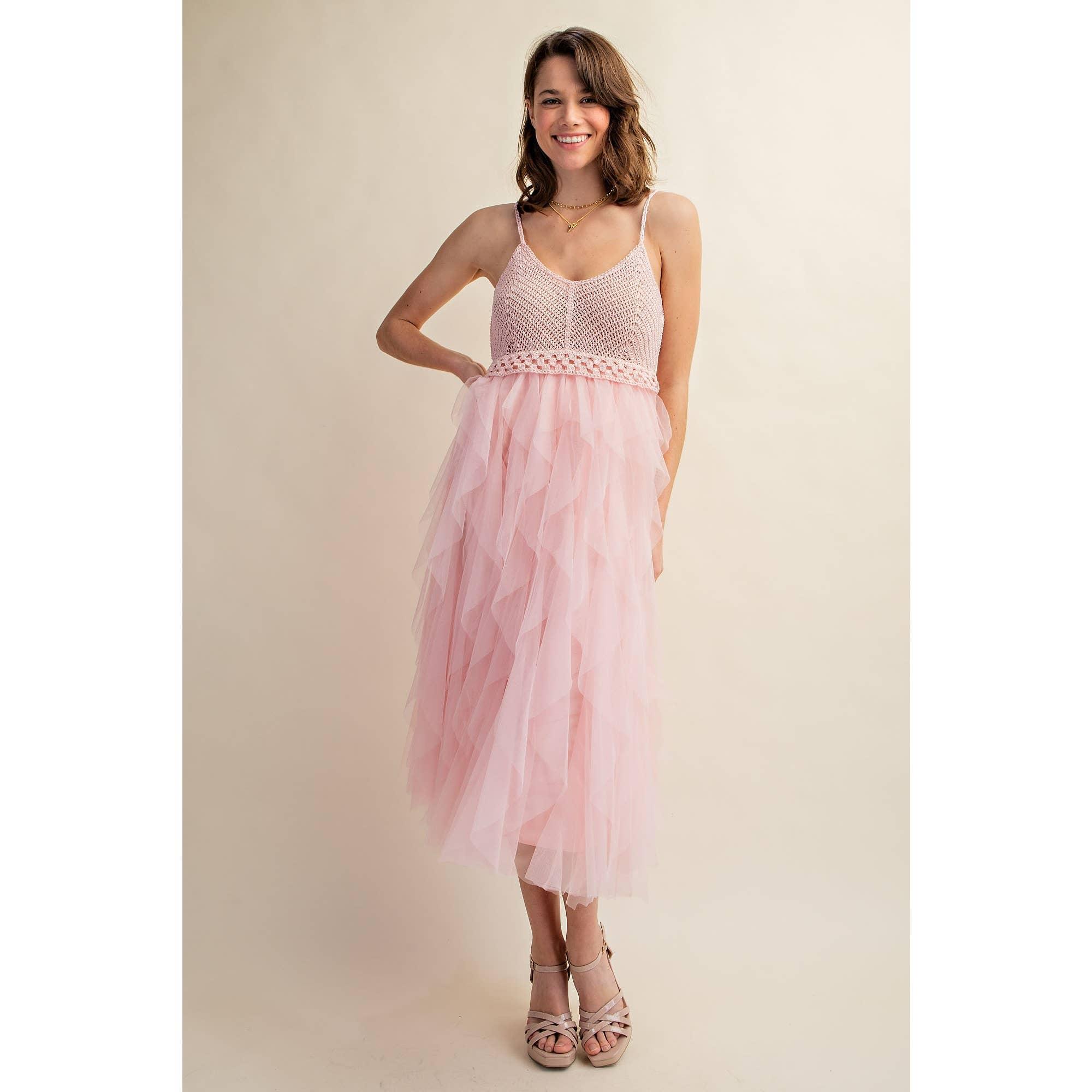 Tulle Crochet Midi Dress