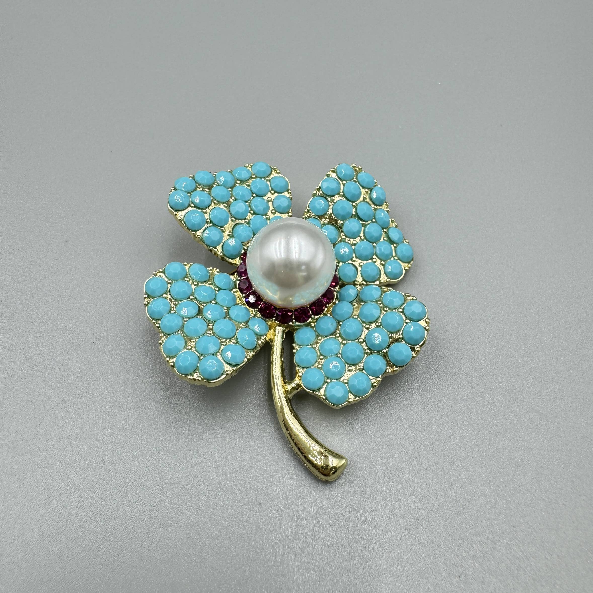 Blue Turquoise Clover Brooch Pin