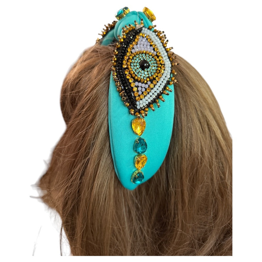 Evil Eye Beaded Headband - geometric; blue - Bexa Boutique