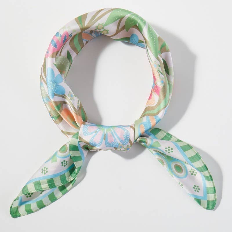 Flower Print Square Bandana Scarf