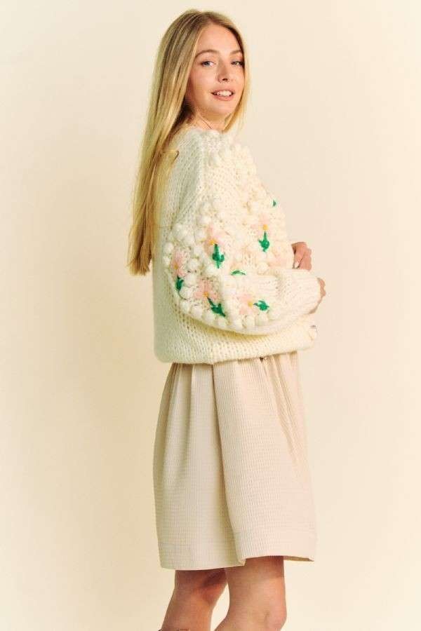 Cream Floral Cardigan Sweater