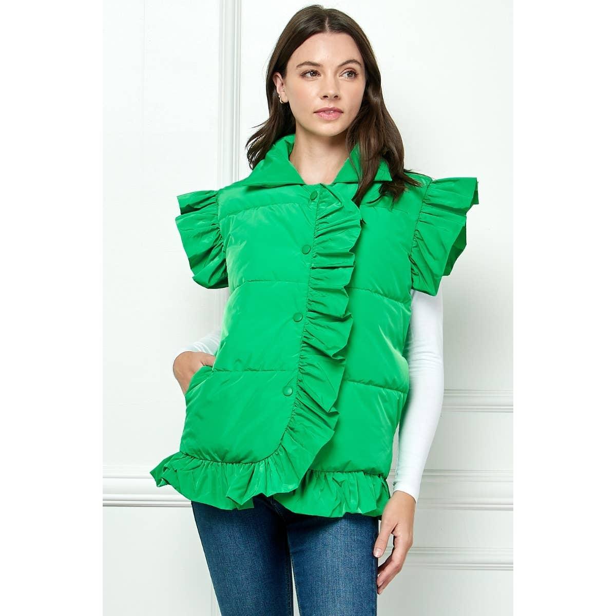 Ruffle Sleeve and Front Padded Vest