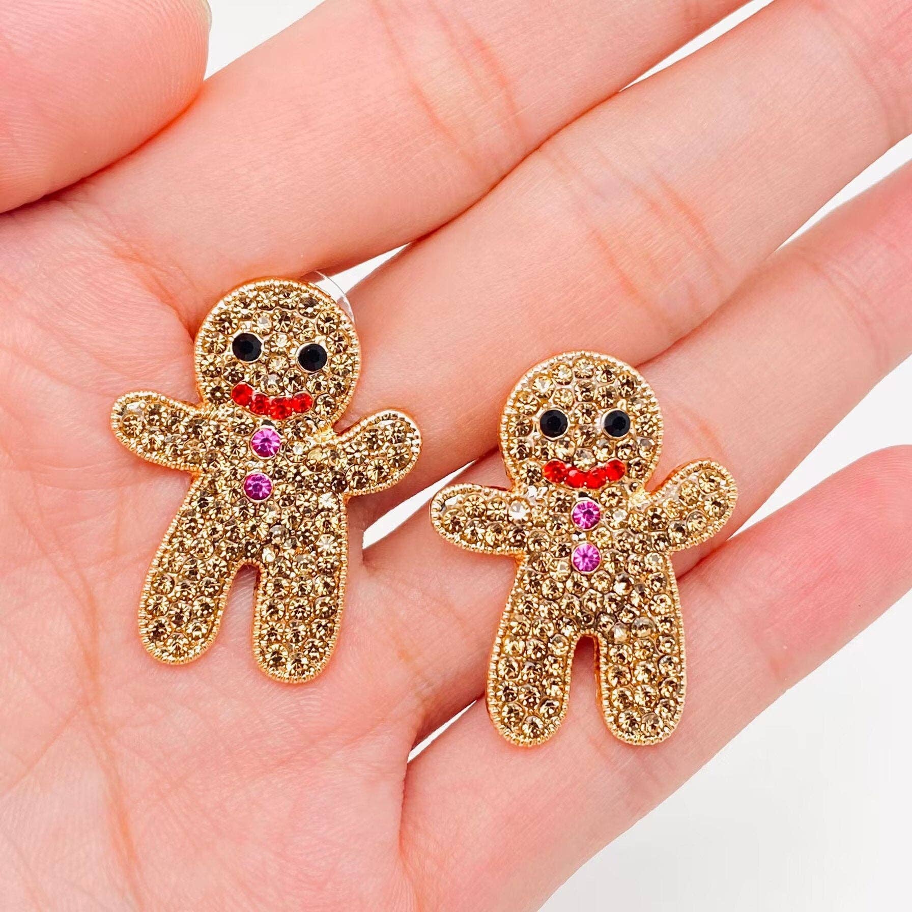 Rhinestone Gingerbread Man Earrings