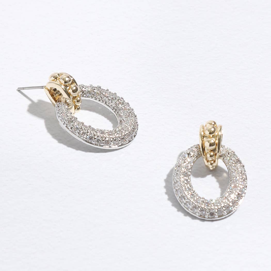 Door Knocker Inspired CZ Two-Toned Post Earrings