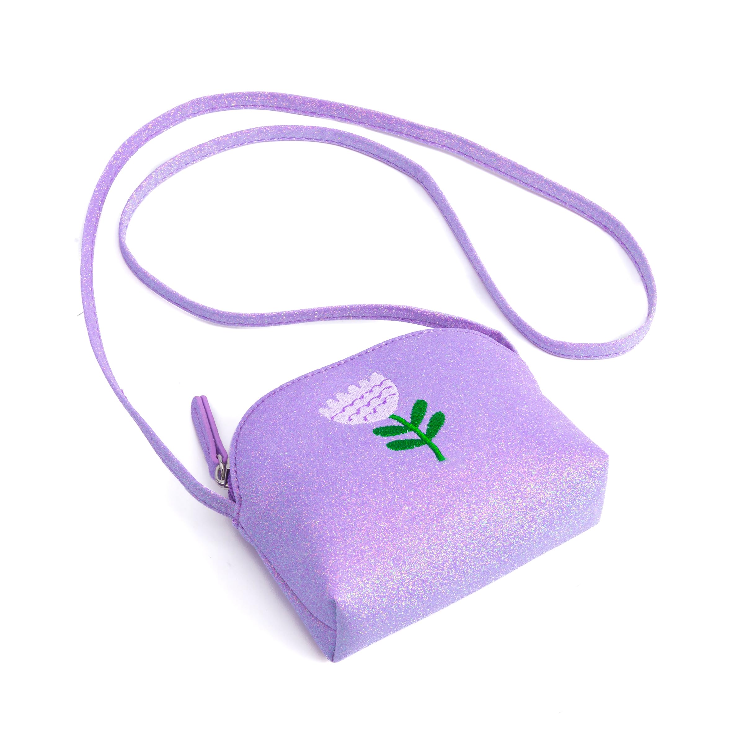 Sparkly Glitter Leather Purse with Flower Embroidery for Little Girls, Toddler (Ages 2-8)