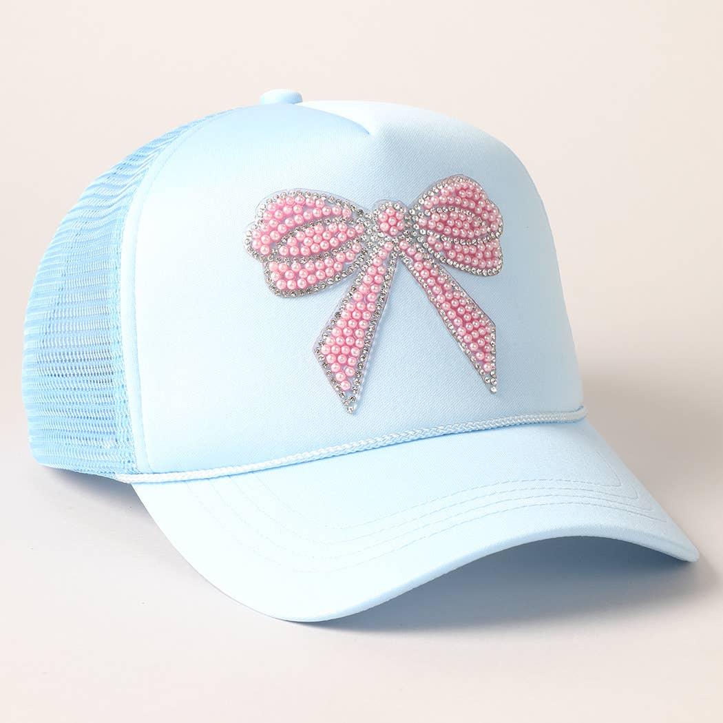 Rhinestone Bow Patch Foam Mesh Back Trucker Hat