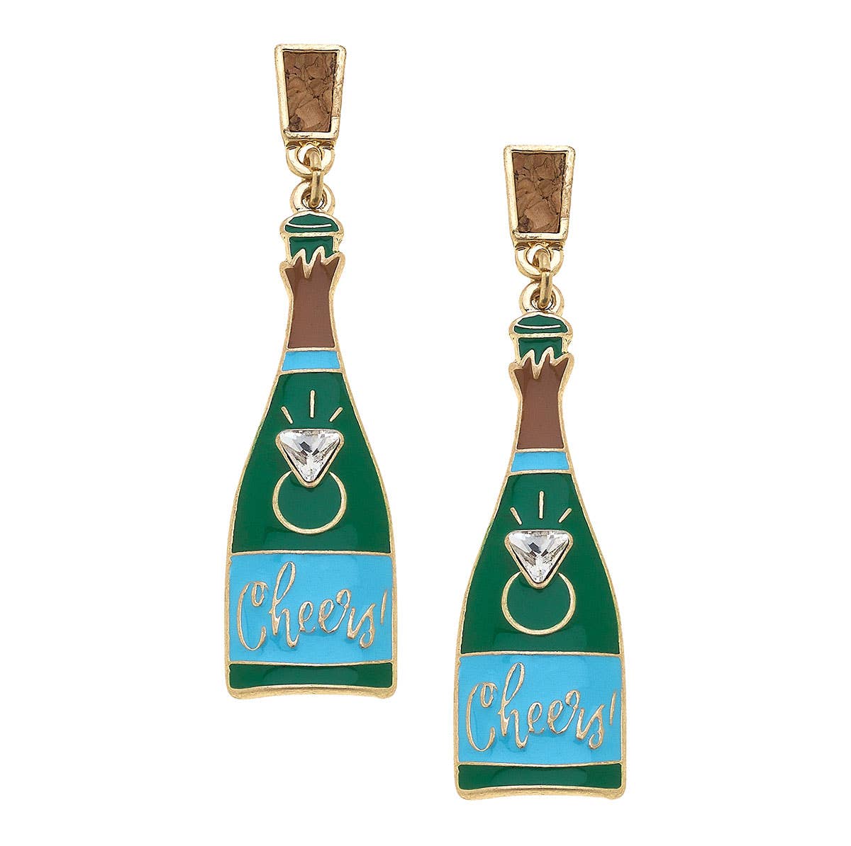 Cheers To Forever Champagne Enamel Earrings in Green & Blue