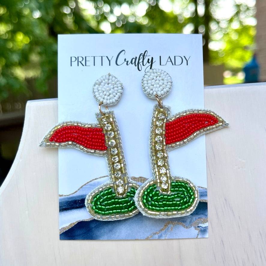 Golf Course Beaded Flag Earrings - Pretty Crafty Lady Shop