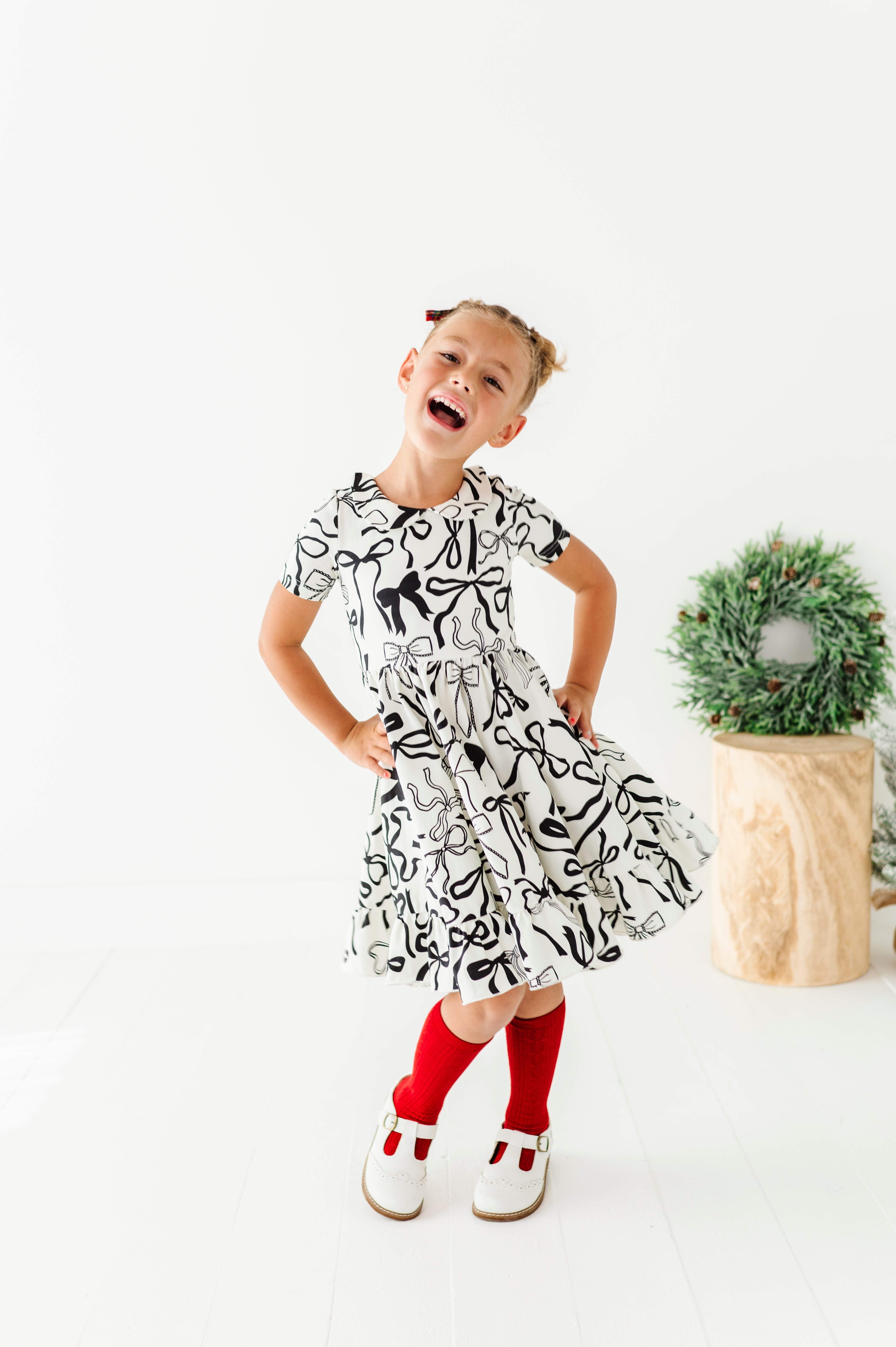 Cream Preppy Bow Dress | Collard Twirl Dress