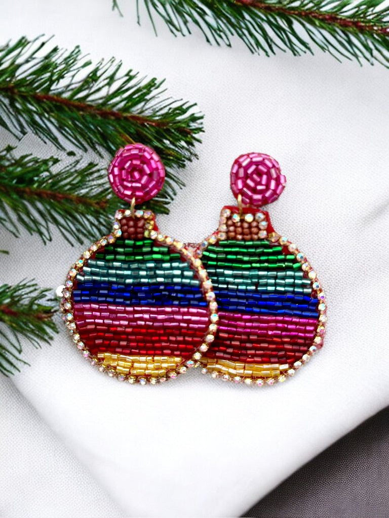 Bright Color Beaded Ornament Dangle Earrings - Bexa Boutique
