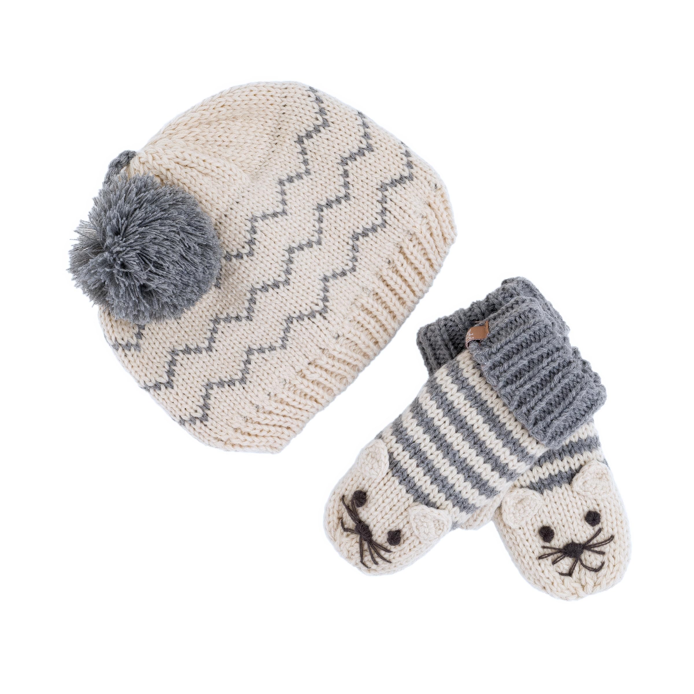 Kids Beanie 2PC Set with Mittens, for Boys and Girls (Age 1-6Y) Unique Novelty Design, Premium Quality