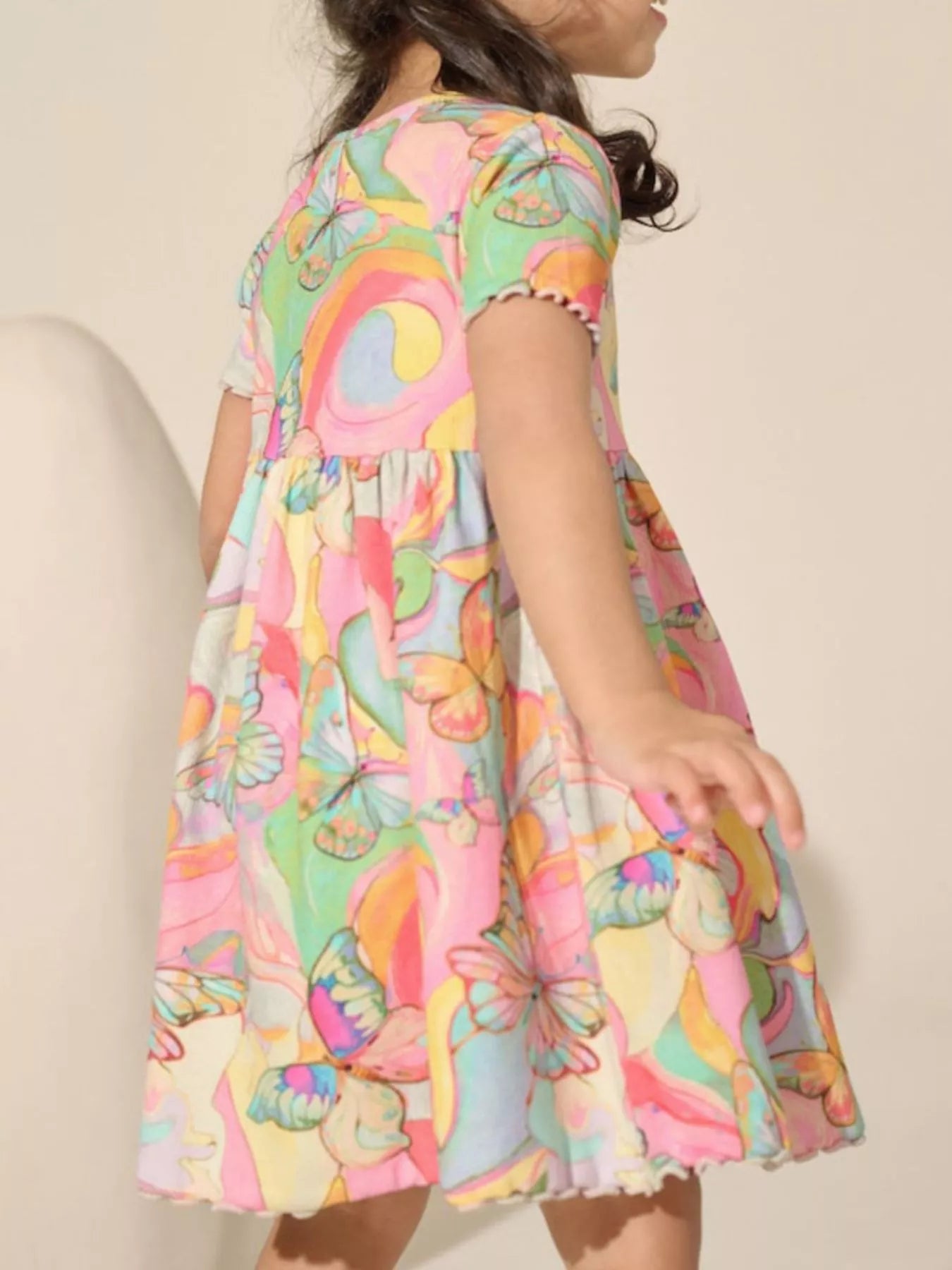 Children's Butterfly Print Short Sleeve Dress Multicolor / 4Y Children's Butterfly Print Short Sleeve Dress Multicolor / 4Y