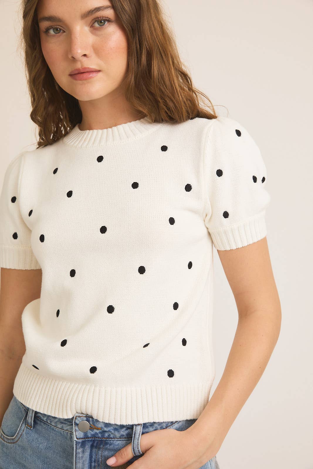 POLKA DOT EMBROIDERED SWEATER