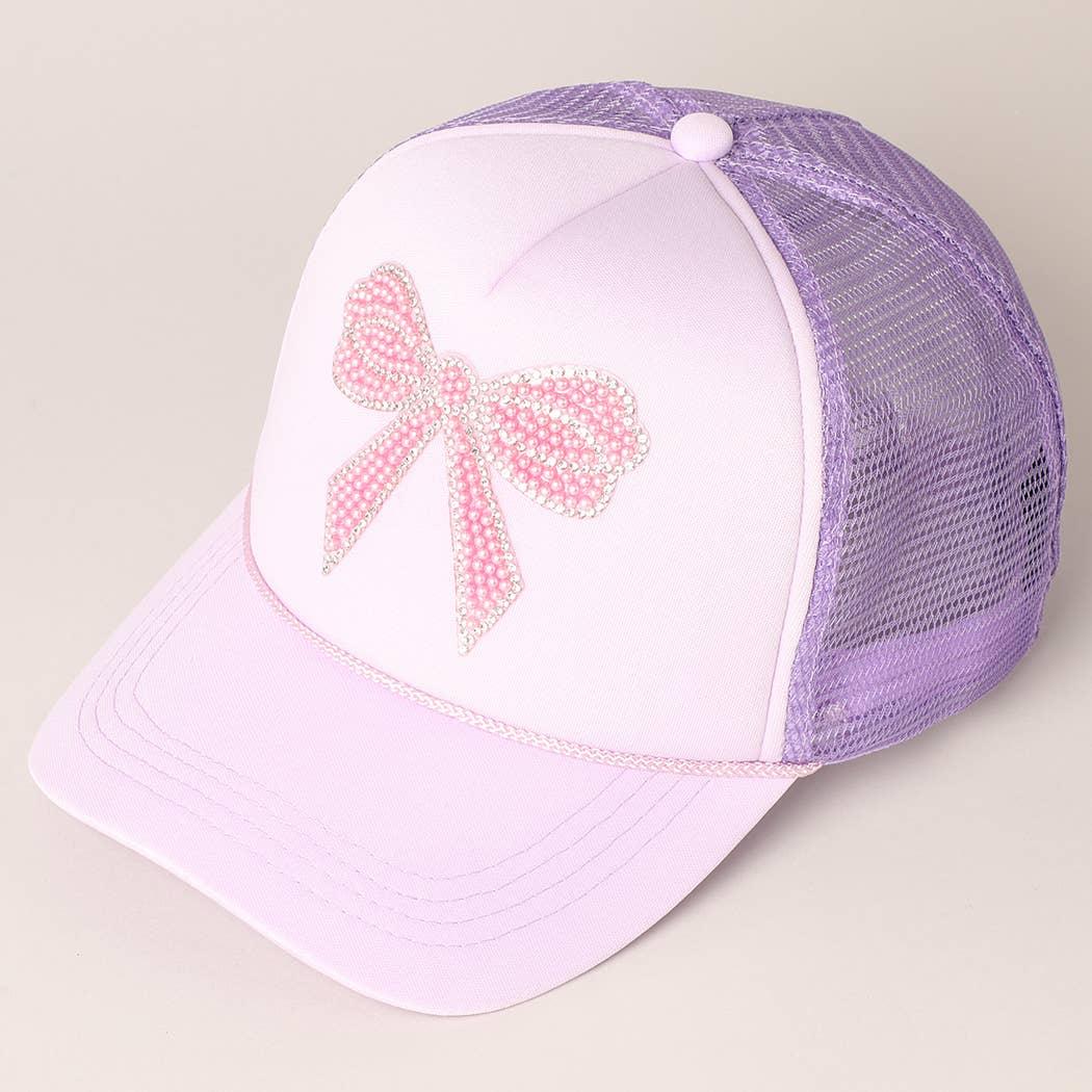 Rhinestone Bow Patch Foam Mesh Back Trucker Hat