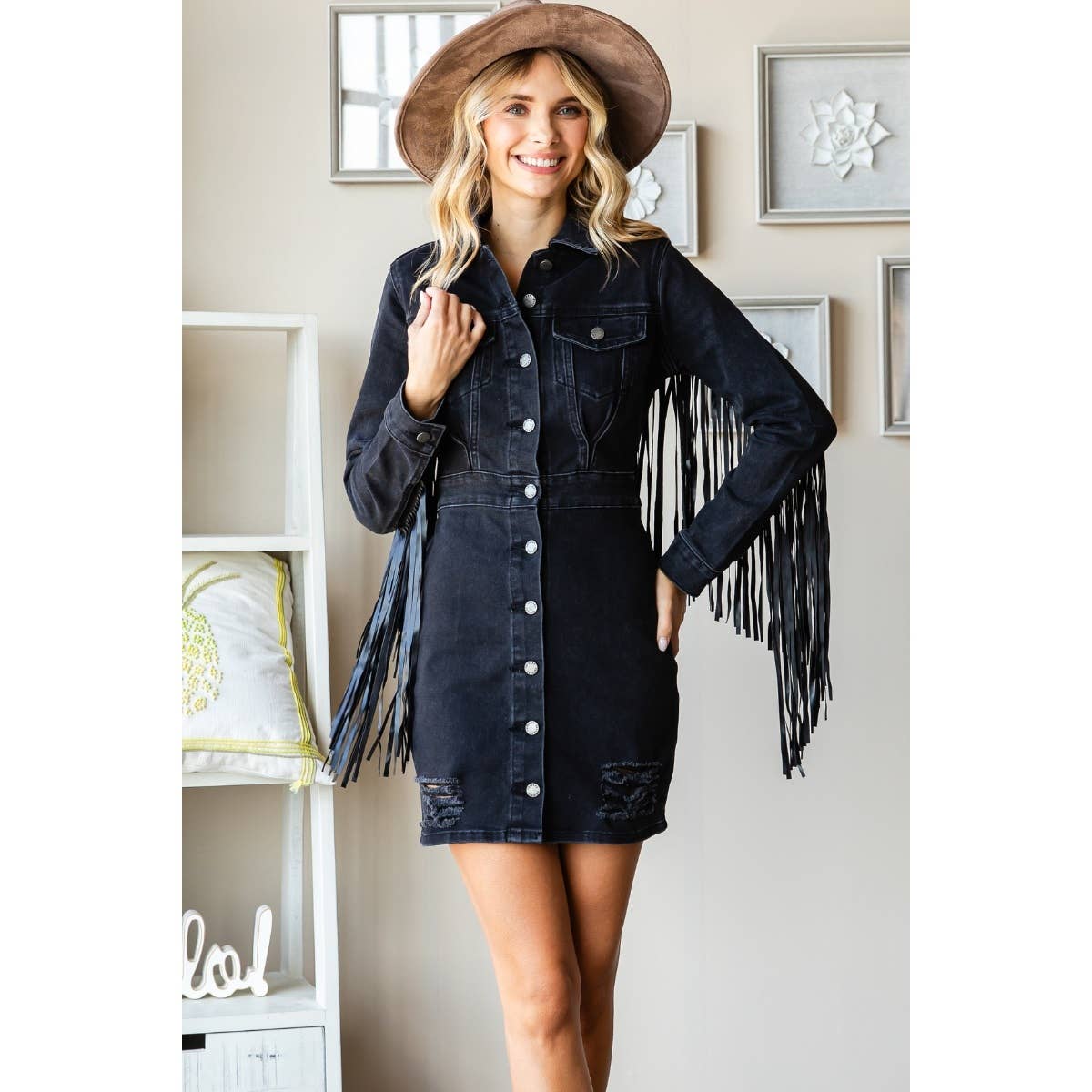 Fringe Western Black Mini Dress S Fringe Western Black Mini Dress S