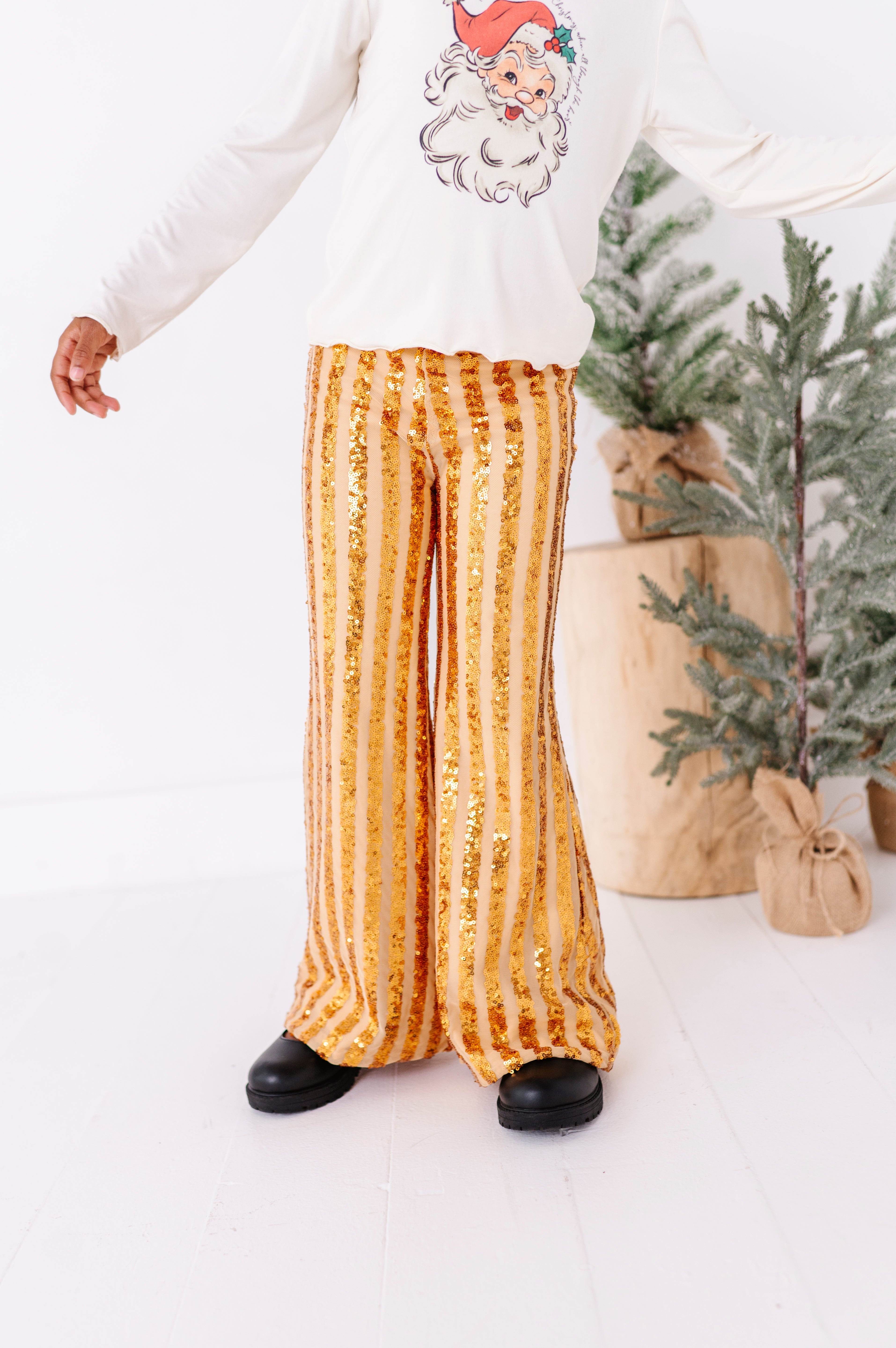 Gold Sequin Stripe Pants | Wide-Leg Pants