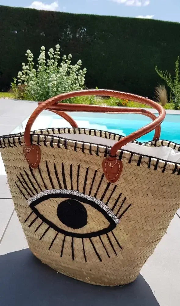 Handmade Straw Market Basket Tote with Eye