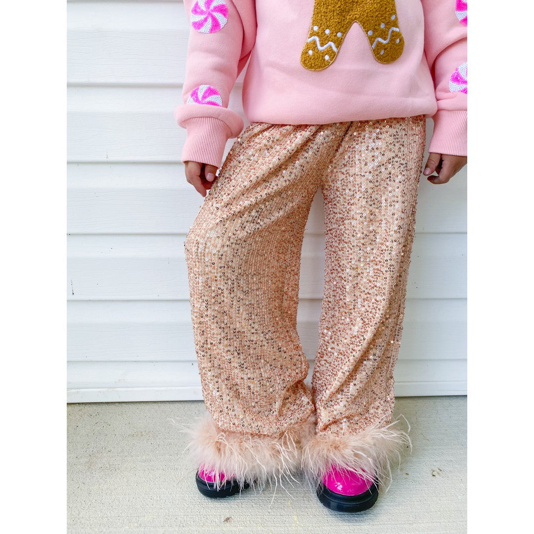 Sequin Wide Leg Feather Pants