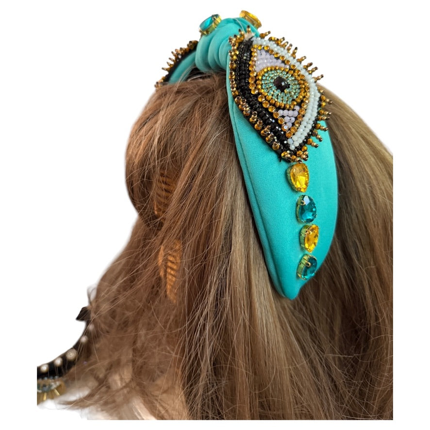 Evil Eye Beaded Headband - geometric; blue - Bexa Boutique