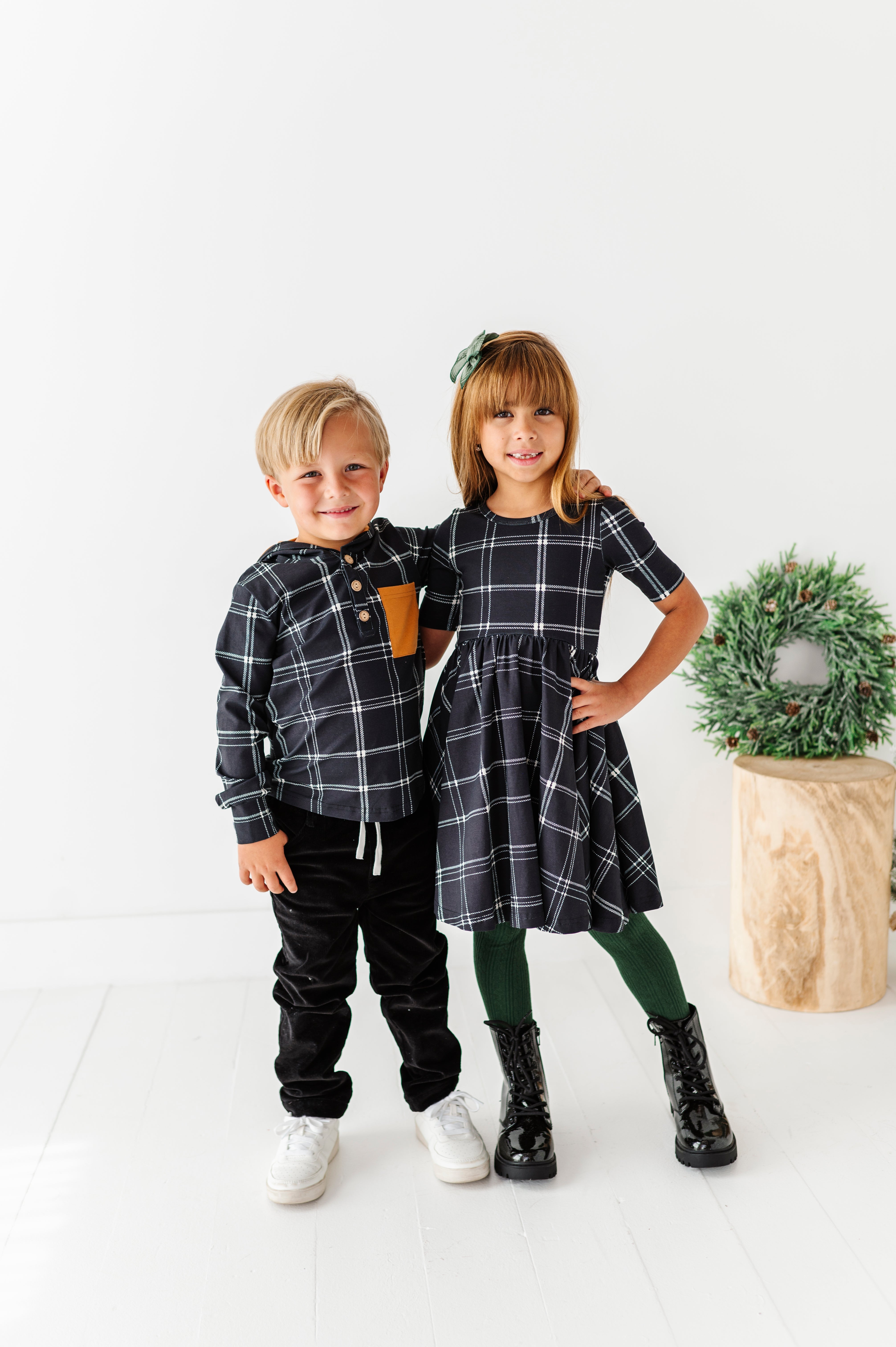Black Plaid Dress | Scoop Back Dress
