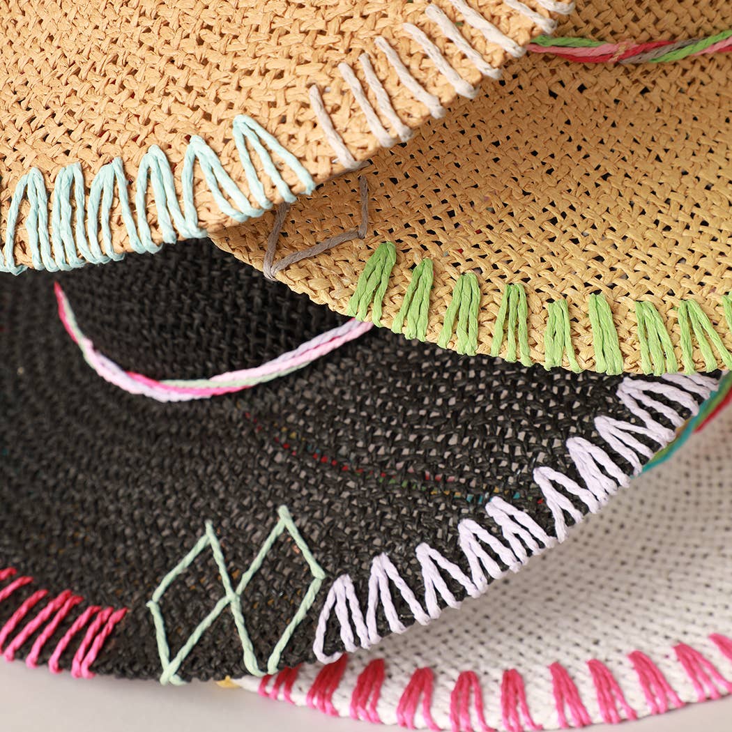 Multi-Colored Stitched Brim Panama Hat