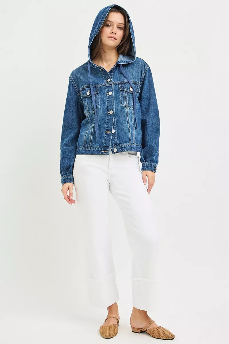 RISEN Basic Denim Jacket with Hoodie - MEDIUM - Bexa Boutique