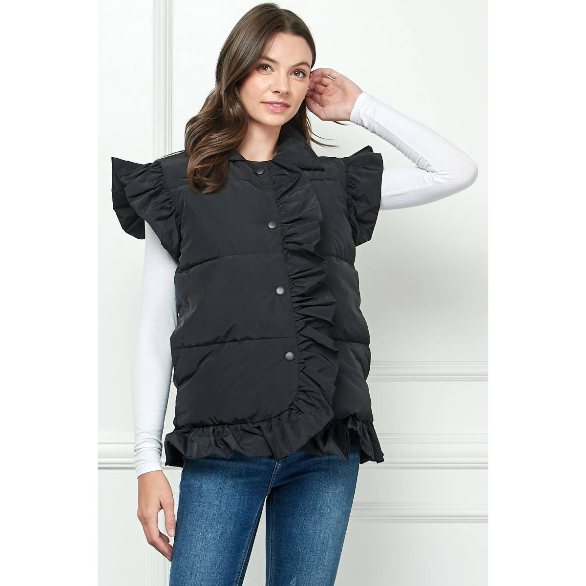 Ruffle Sleeve and Front Padded Vest