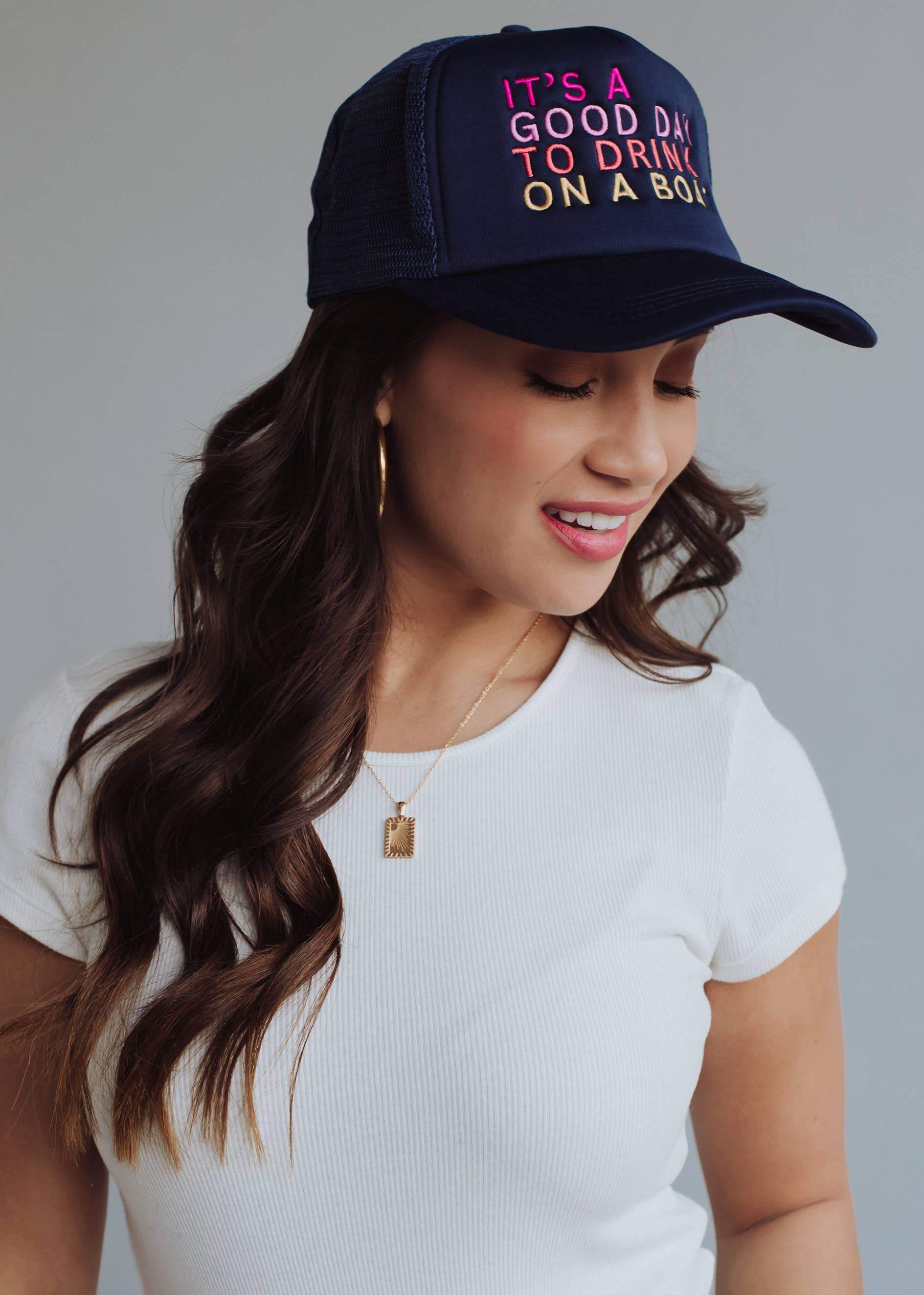 Navy Drink On A Boat Trucker Hat