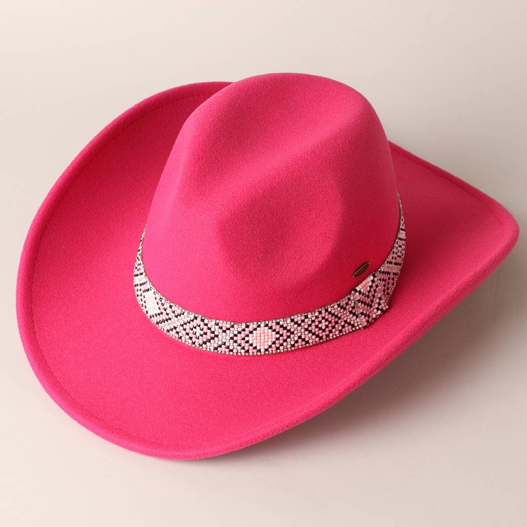 Vegan Felt with Aztec Beaded Trim Cowboy Hat