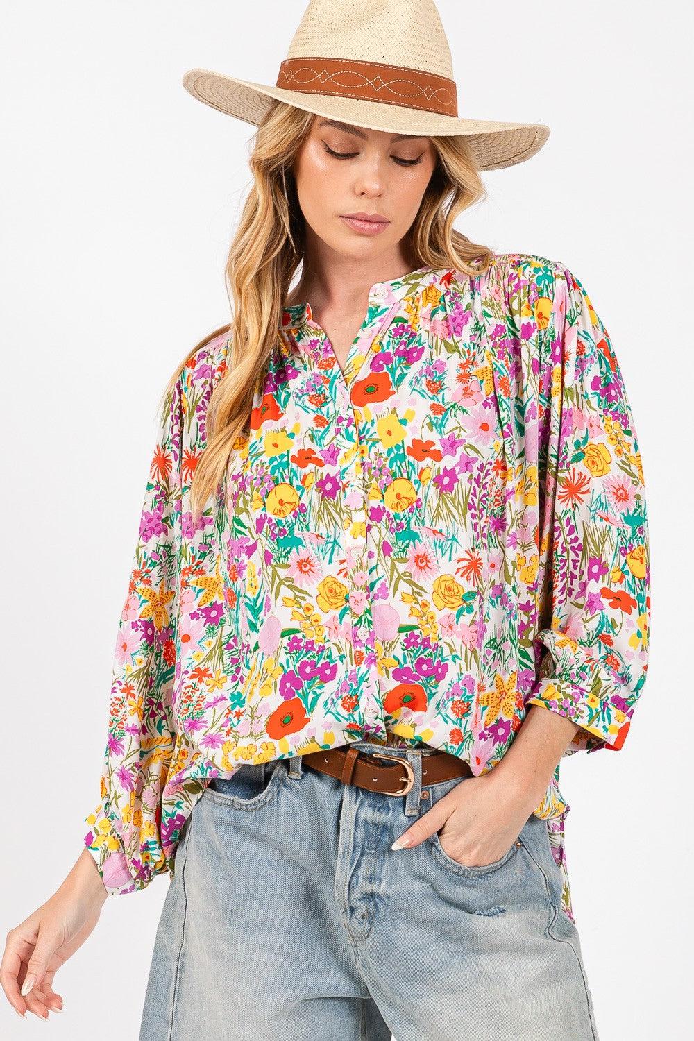 SAGE + FIG Button Down Floral Shirt