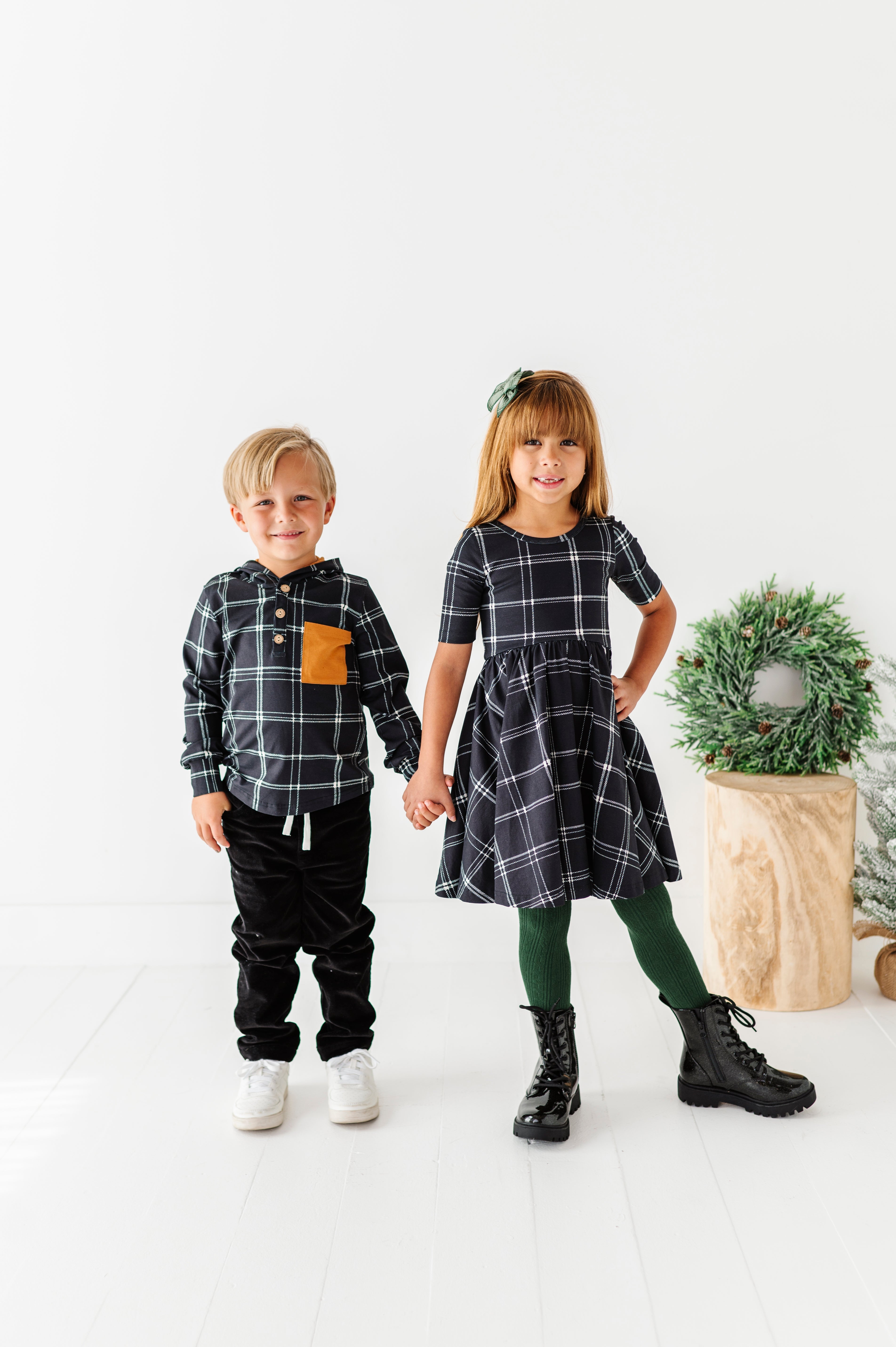 Black Plaid Dress | Scoop Back Dress