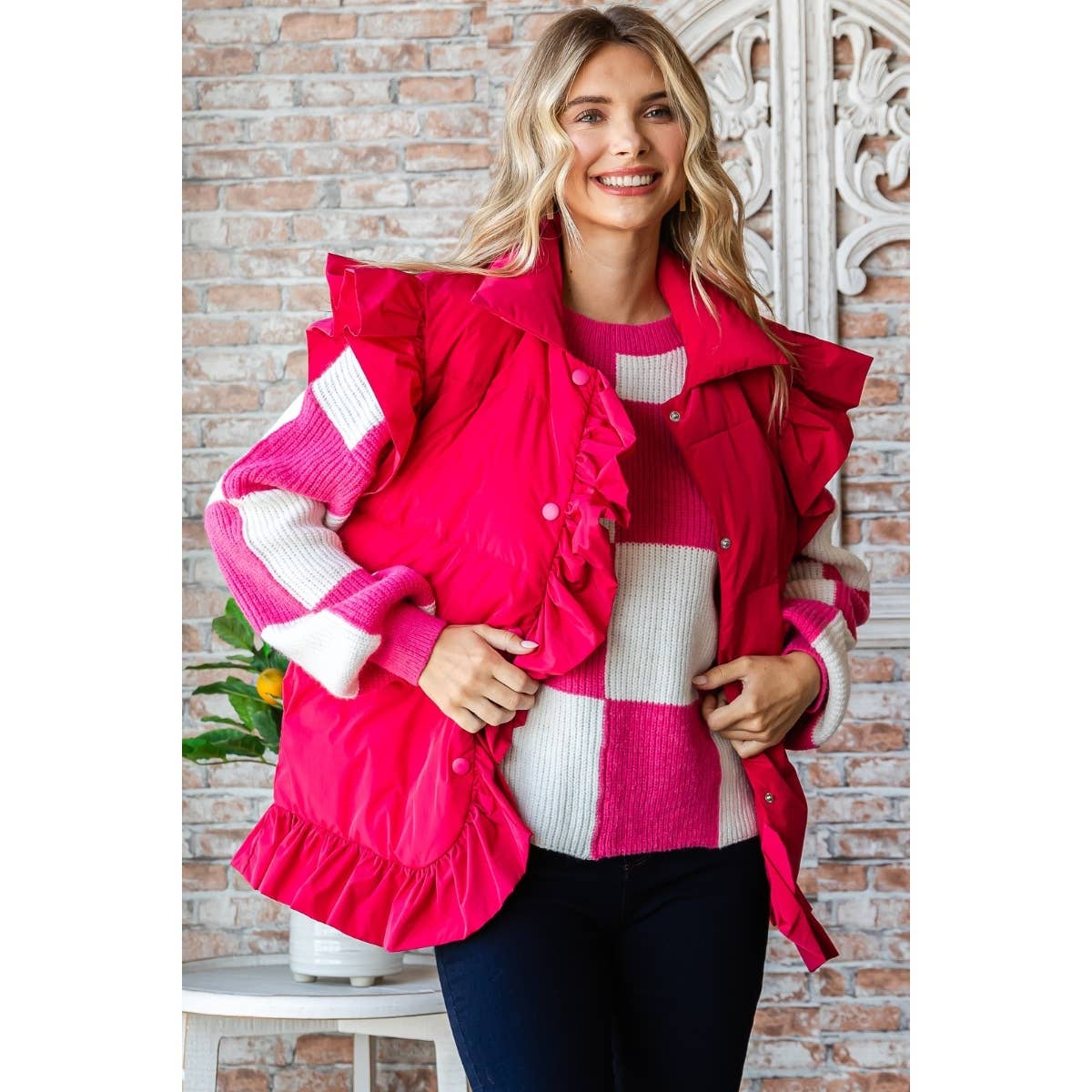 Ruffle Sleeve and Front Padded Vest